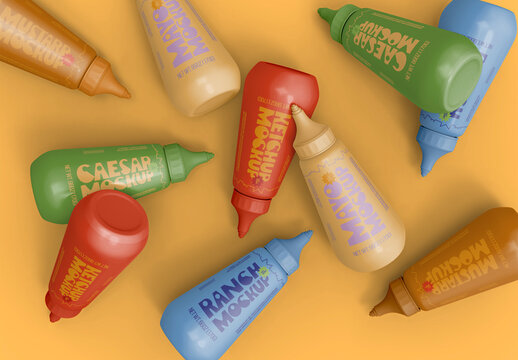 3d Sauce Bottles Mockup