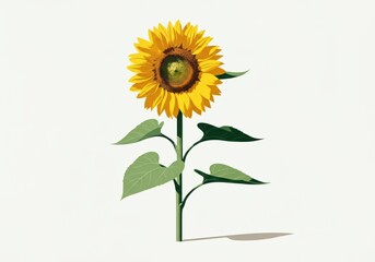 Vibrant sunflower illustration with green leaves and a soft background