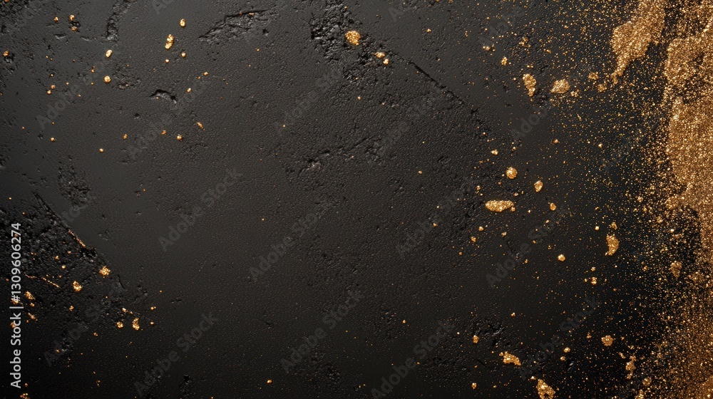 Poster a textured black surface with golden flecks, creating an elegant and artistic appearance.