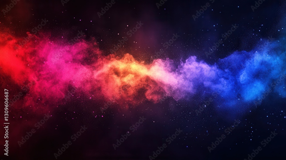 Poster vibrant colors and light beams emerge from darkness in an abstract cosmic landscape generative ai
