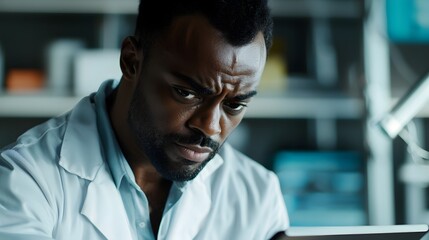 Fototapeta premium Close up of a focused and determined professional businessman adjusting performance goals and metrics on a digital tablet in an office or corporate workplace setting