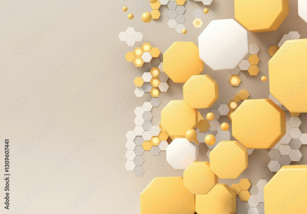 Poster abstract composition of yellow and white hexagons on a soft background