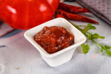 Salsa dip with chili and tomato