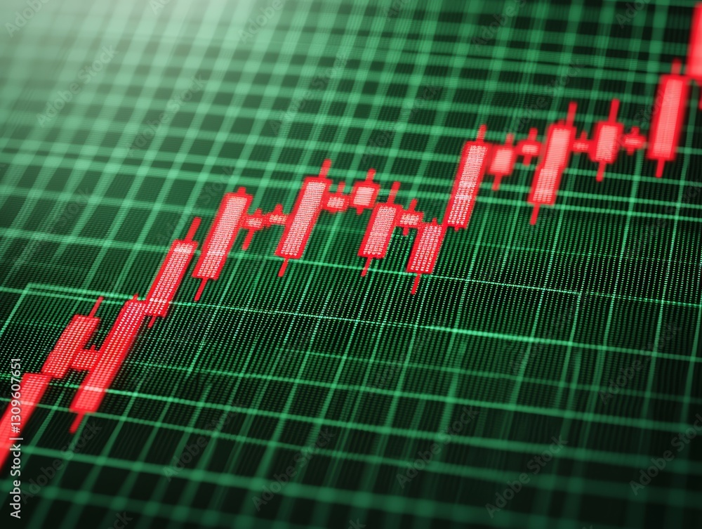 Aufkleber rising red candlestick chart on financial markets analysis report digital presentation data visualiz