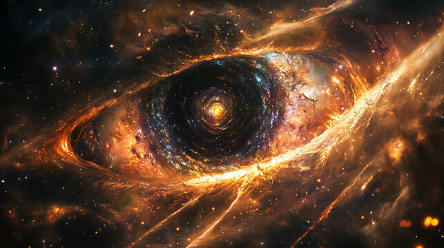 A massive cosmic eye formed by swirling galaxies and streams of bright energy