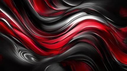 Abstract Red Black Silver Swirling Waves Fluid Dynamic Design Artistic Background Texture Modern Elegant Graphic Wallpaper Digital Art Illustration   