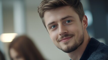 Close up portrait of a confident young businessman presenting innovative ideas to his team during an important business meeting  He appears focused motivated