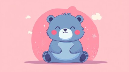 Fototapeta premium A happy cartoon bear smiling and sitting in a pink scene
