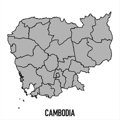 Fototapeta premium Cambodia map in grey style isolated on white background. Vector illustration