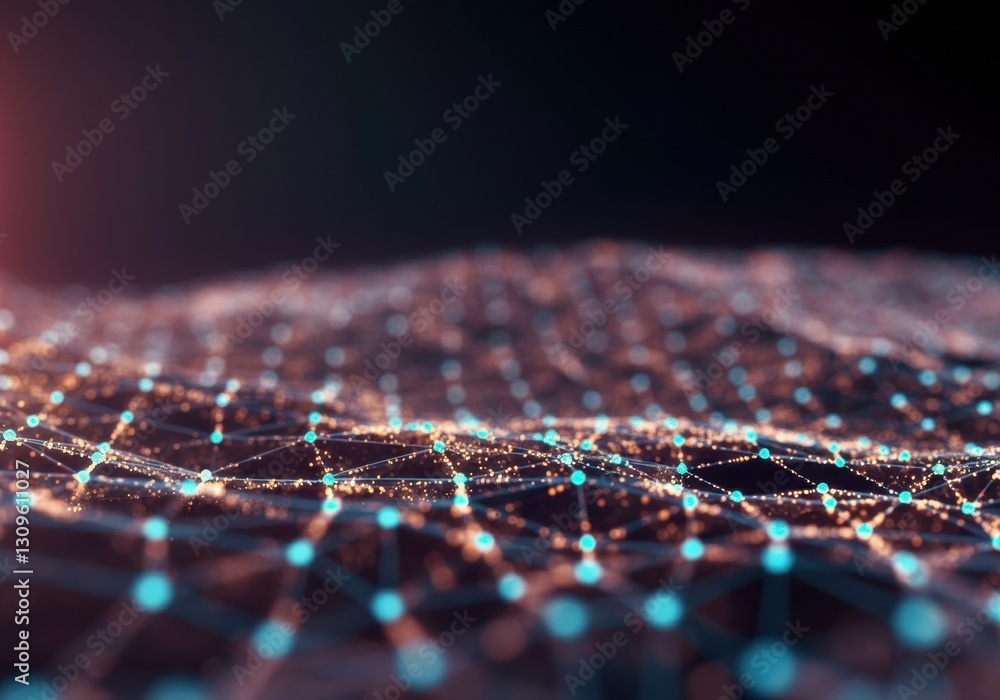 Poster abstract digital network with glowing nodes and connections