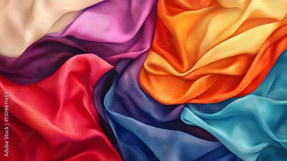 Poster vibrant colorful silk fabric texture background abstract swirling draped rich hues elegant soft text