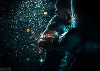 Intense Boxer Training with Powerful Strikes and Water Splash Effects