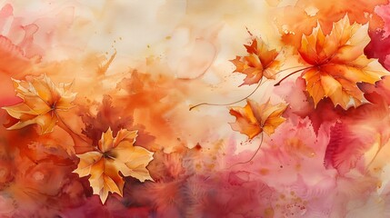 Autumn Watercolor: Dancing Maple Leaves in Warm Hues