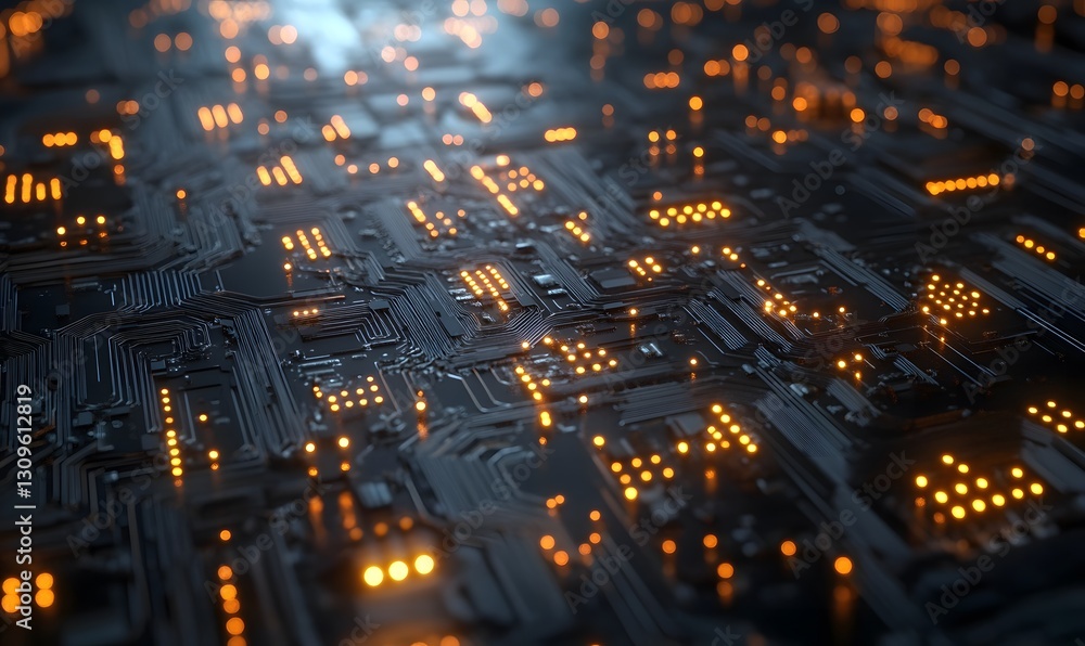 Poster abstract futuristic technology circuit board glowing with intricate digital patterns