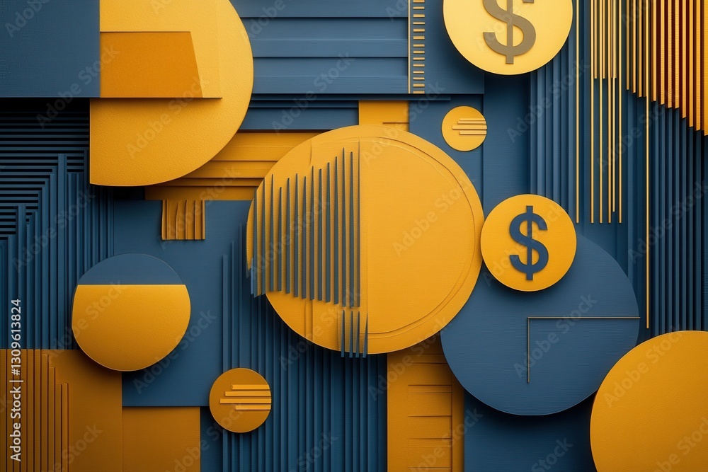 Aufkleber sophisticated layered geometric shapes creating a financial growth background with golden and deep b