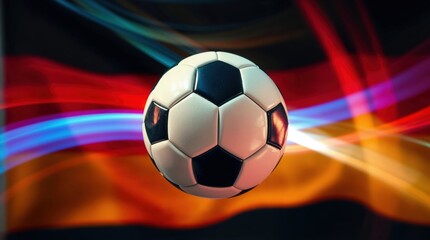 Obraz premium Dynamisches Bild von einem Fußball vor der Deutschlandflagge