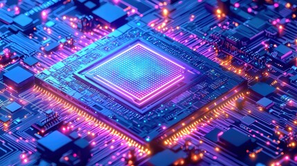 Obraz premium Cutting-edge technology digital circuitry high-tech microchip futuristic environment close-up view innovation