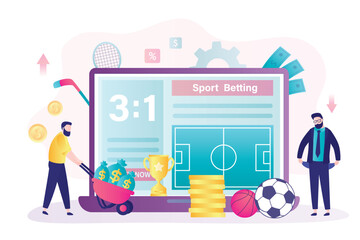 Player with income, gambling, gamers doing betting on sport. Betting platform in laptop app. Loser man loses money on online gambling. Website or application for sport betting.