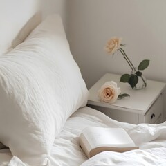 White Soft Bedroom Pillow Flower Bedding Serene Atmosphere
