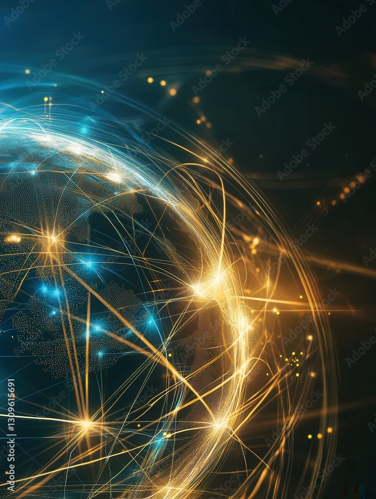 Poster Modern abstract representation of a globe with interconnected glowing lines symbolizing international relations Generative AI