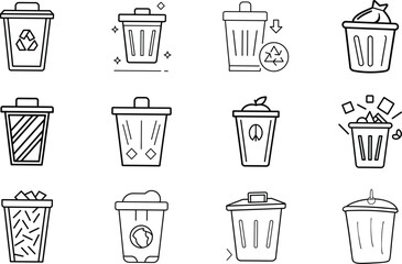 Trash Can Icons Recycling, Waste, Disposal, Garbage, Bin Illustrations