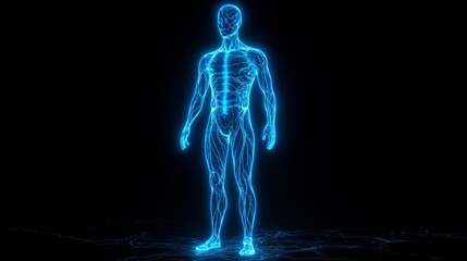 Illuminating the human nervous system a neon blue scan experience in a high-tech laboratory environment