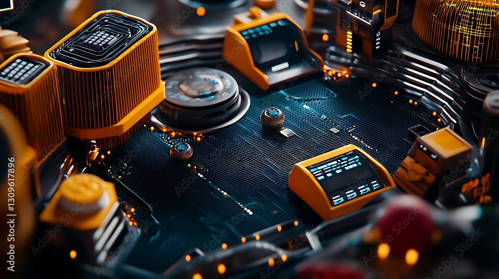 Poster close-up view of a futuristic circuit board with glowing components and intricate details (2)