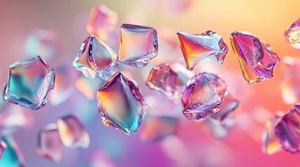 Iridescent Crystals Floating in Soft Light