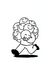 illustration of a person with various faces on his head