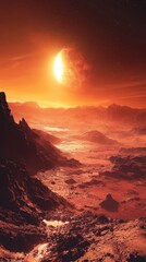 Fototapeta premium Alien Planet Sunset: A Martian Landscape