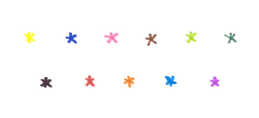 Asterisk Symbol Set, Hand-drawn Colorful Marker Glyphs on Transparent Background