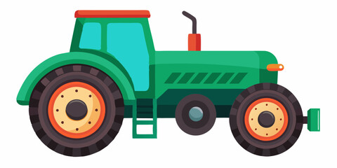 A Green Farm Tractor with Large Wheels and a Ladder