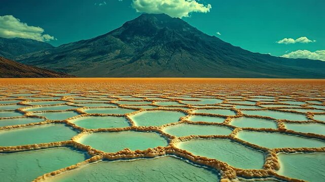 Majestic Mountain and Hexagonal Salt Flats Landscape