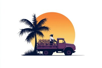 Yam driver transporting fresh produce under the warm sunset in a traditional agricultural setting