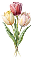 Fototapeta premium Bouquet of Three Tulips: A delicate bouquet featuring three tulips in varying colors and textures, arranged to create a visually pleasing display.