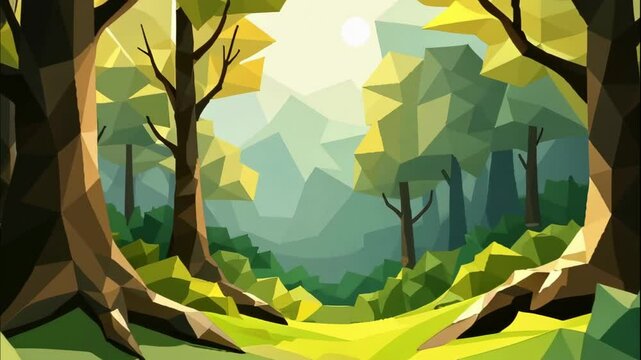 A forest with trees and a path. The trees are green and the path is grassy