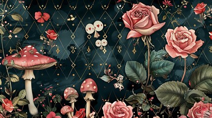 Enchanted Garden: A Whimsical Wonderland of Roses and Mushrooms