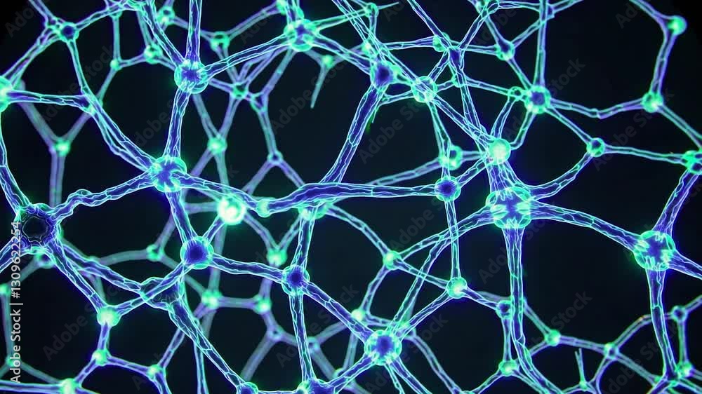 Poster glowing interconnected neurons form a complex neural network, transmitting signals and information i