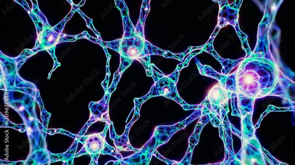 Poster complex network of interconnected neurons transmitting electrical signals through synapses, represen