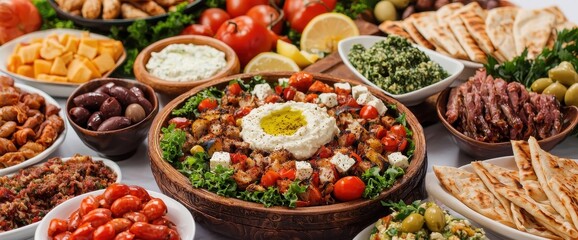 Obraz premium Delicious Mediterranean Feast with Fresh Ingredients and Variety