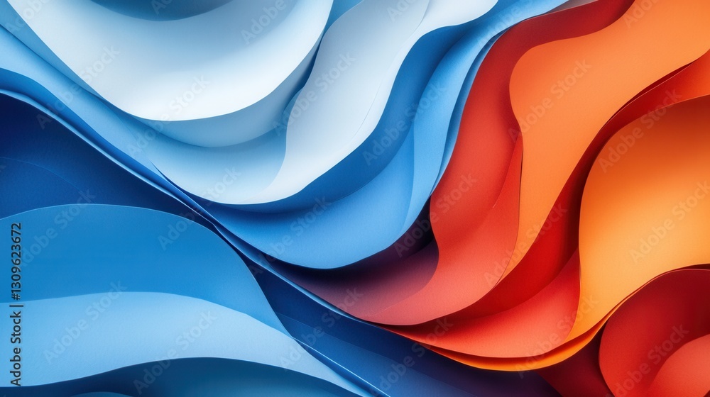Poster Dynamic layered waves in gradient tones representing global political changes with soft shadows and golden ratio composition Generative AI