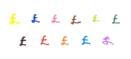 Pound Symbol Set, Hand-drawn Colorful Marker Glyphs on Transparent Background