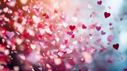 Pink and Red Hearts Falling Through Air