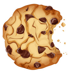Bitten Chocolate Chip Cookie. Baked Treat Detailed Illustration Isolated Graphic