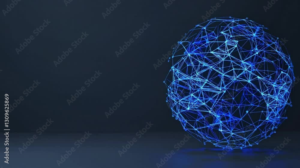 Poster complex geometric shape of interconnected nodes and lines forming a sphere, representing global comm