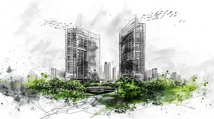 Papier peint photo intissé Urban Oasis: Architectural Sketch of Eco-Friendly Skyscrapers
