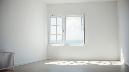 A bright and airy room with an open window, fresh air flowing in, symbolizing mental clarity – Generative AI