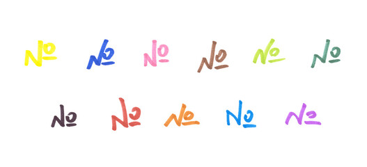 Number sign Symbol Set, Hand-drawn Colorful Marker Glyphs on Transparent Background