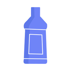 Plastic household bottle blue icon. Isolated container with liquid detergent, soap or cleaning solution. Suitable for hygiene, laundry and domestic product designs. Symbol template for advertising.