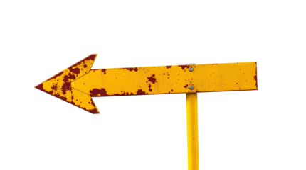 Photo of rusty yellow road sign arrow isolated on transparent background.png